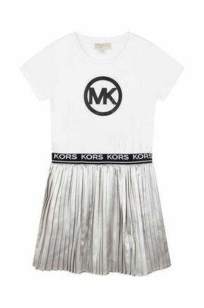 Otroška obleka Michael Kors bela barva - bela. Otroški Obleka iz kolekcije Michael Kors. Nabran model izdelan iz pletenine s potiskom.