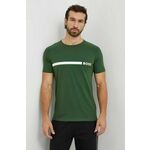 Bombažna kratka majica BOSS moški, zelena barva - zelena. Kratka majica iz kolekcije BOSS, izdelana iz tanke, elastične pletenine. Model iz izjemno udobne bombažne tkanine.