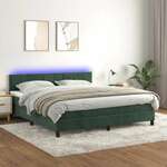 shumee Box spring postelja z vzmetnico LED tem. zelena 180x200cm žamet