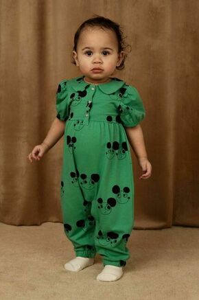 Otroški pajac Mini Rodini - zelena. Pajac za dojenčka iz kolekcije Mini Rodini. Model izdelan iz vzorčaste pletenine.