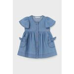 Otroška bombažna obleka Mayoral - modra. Obleka za dojenčke iz kolekcije Mayoral. Nabran model, izdelan iz enobarvne tkanine.