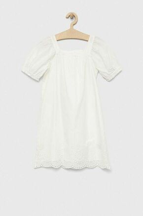Otroška bombažna obleka GAP bela barva - bela. Otroški obleka iz kolekcije GAP. Raven model