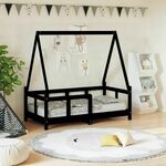 shumee Otroški posteljni okvir črn 70x140 cm trdna borovina