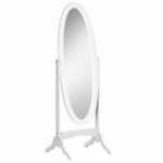 HOMCOM Talno ogledalo polne dolžine z nastavljivim nagibom, samonosno ogledalo z ovalnim okvirjem in lesenimi nogami, Bela