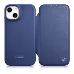 iCARER ce premium leather folio case iphone 14 plus magnetic flip leather folio case magsafe blue (wmi14220715-bu)