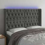 Greatstore LED posteljno vzglavje temno sivo 147x16x118/128 cm žamet