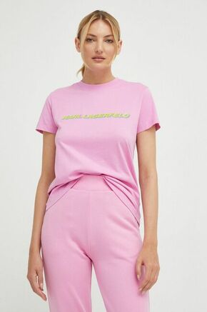 Bombažna kratka majica Karl Lagerfeld roza barva - roza. Kratka majica iz kolekcije Karl Lagerfeld. Model izdelan iz pletenine s potiskom.