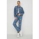 Kavbojke Karl Lagerfeld Jeans ženski - modra. Kavbojke iz kolekcije Karl Lagerfeld Jeans straight kroja, z visokim pasom. Model izdelan iz iz rahlo elastičnega, dekorativno spranega denima. Bombažen, udoben material.