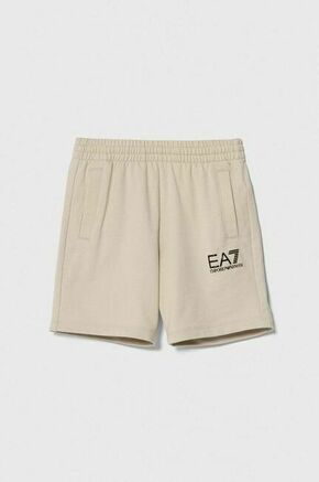 Otroške bombažne kratke hlače EA7 Emporio Armani bež barva - bež. Otroški kratke hlače iz kolekcije EA7 Emporio Armani. Model izdelan iz pletenine.