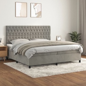 Box spring postelja z vzmetnico svetlo siva 200x200 cm žamet - vidaXL - Siva - 93