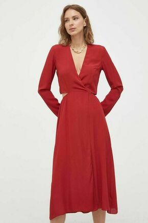 Obleka Patrizia Pepe rdeča barva - rdeča. Obleka iz kolekcije Patrizia Pepe. Model izdelan iz enobarvne tkanine. Lahkoten in prijeten material