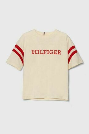 Otroška bombažna kratka majica Tommy Hilfiger bež barva - bež. Otroške kratka majica iz kolekcije Tommy Hilfiger. Model izdelan iz visokokakovostne pletenine