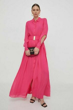 Obleka Pinko roza barva - roza. Obleka iz kolekcije Pinko. Model izdelan iz enobarvne tkanine. Model iz zračne viskozne tkanine.