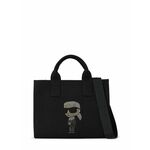 Torbica Karl Lagerfeld črna barva - črna. Srednje velika nakupovalna torbica iz kolekcije Karl Lagerfeld. Model na zapenjanje, izdelan iz tekstilnega materiala.