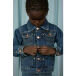 Otroška jeans jakna Mini Rodini Mini Rodini x Wrangler - modra. Otroška jakna iz kolekcije Mini Rodini. Nepodložen model, izdelan iz jeansa. Model iz izjemno udobne in zračne tkanine je idealen za toplejše letne čase.