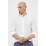 Lanena srajca BOSS BOSS ORANGE bela barva - bela. Srajca iz kolekcije BOSS. Model izdelan iz enobarvne tkanine. Ima stoječi ovratnik. Lahek material, namenjen za toplejše letne čase.