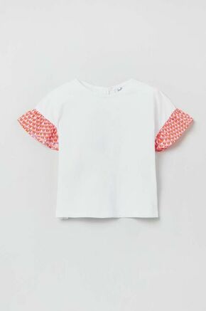 Otroška bombažna majica OVS bela barva - bela. Kratka majica za dojenčka iz kolekcije OVS. Model izdelan iz kombinacije različnih materialov.