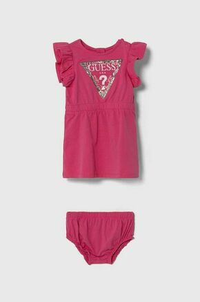 Obleka za dojenčka Guess roza barva - roza. Obleka za dojenčke iz kolekcije Guess. Nabran model