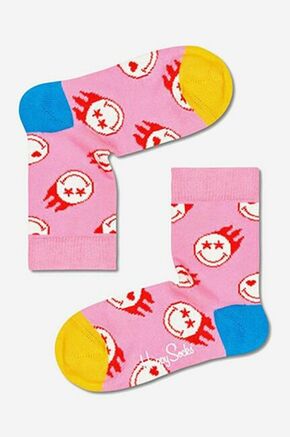 Otroške nogavice Happy Socks Flaming SmileyWorld roza barva