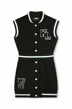Otroška obleka Karl Lagerfeld črna barva - črna. Otroški obleka iz kolekcije Karl Lagerfeld. Model izdelan iz pletenine z nalepko. Zaradi vsebnosti poliestra je tkanina bolj odporna na gubanje.
