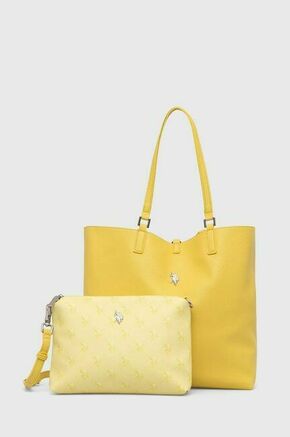 Dvostranska torba U.S. Polo Assn. rumena barva - rumena. Velika nakupovalna torbica iz kolekcije U.S. Polo Assn. Model na zapenjanje