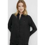 Lanena srajca Tommy Hilfiger črna barva, WW0WW42037 - črna. Srajca iz kolekcije Tommy Hilfiger, izdelana iz enobarvne tkanine. Model iz izjemno udobne, zračne tkanine.