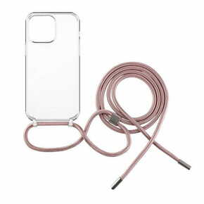 FIXED Prozoren ovitek Pure Neck z rožnato vrvico za Apple iPhone 14 Plus FIXPUN-929-PI