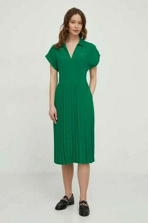 Obleka Tommy Hilfiger zelena barva - zelena. Obleka iz kolekcije Tommy Hilfiger. Model izdelan iz enobarvne tkanine. Zaradi vsebnosti poliestra je tkanina bolj odporna na gubanje.