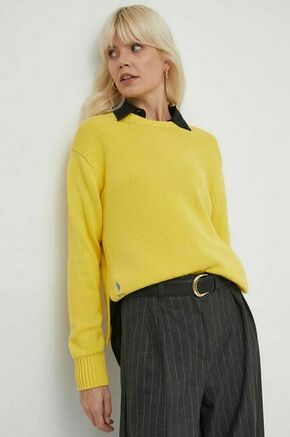 Bombažen pulover Polo Ralph Lauren rumena barva - rumena. Pulover iz kolekcije Polo Ralph Lauren. Model izdelan iz enobarvne pletenine. Model iz izjemno udobne bombažne tkanine.