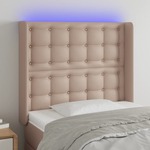 Greatstore LED posteljno vzglavje kapučino 83x16x118/128 cm umetno usnje