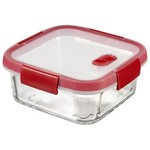 Curver Smart Glass kvadratna steklena posoda za hrano 0,7L, prozorna/rdeča