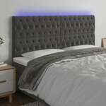Greatstore LED posteljno vzglavje temno sivo 200x7x118/128 cm žamet
