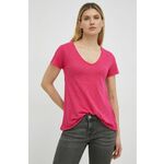 Kratka majica American Vintage ženski, roza barva - roza. Lahkotna kratka majica iz kolekcije American Vintage. Model izdelan iz tanke, elastične pletenine.