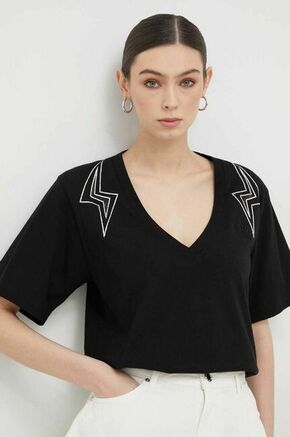 Bombažna kratka majica Pinko črna barva - črna. Ohlapna kratka majica iz kolekcije Pinko. Model izdelan iz tanke