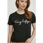 Bombažna kratka majica Tommy Hilfiger ženski, črna barva - črna. Kratka majica iz kolekcije Tommy Hilfiger, izdelana iz pletenine s potiskom. Model iz izjemno udobne bombažne tkanine.