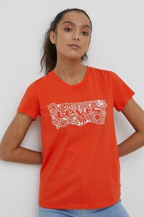 Levi's bombažna majica - oranžna. T-shirt iz zbirke Levi's. Model narejen iz tiskane tkanine.