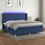 Box spring postelja z vzmetnico LED modra 200x200 cm blago - vidaXL - modra - 94,83 - 200 x 200 cm - vidaXL