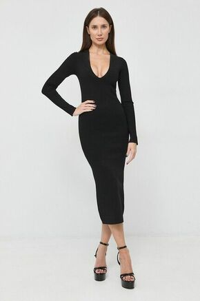 Obleka Victoria Beckham črna barva - črna. Obleka iz kolekcije Victoria Beckham. Oprijet model izdelan iz enobarvne pletenine.