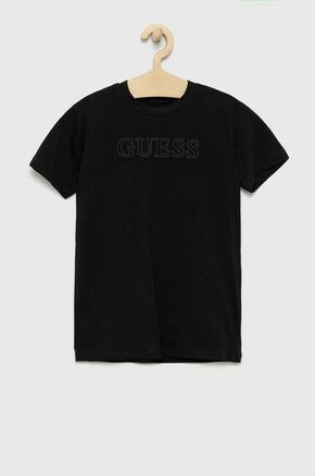 Otroški t-shirt Guess črna barva - črna. Otroški T-shirt iz kolekcije Guess. Model izdelan iz tanke