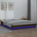 vidaXL LED posteljni okvir medeno rjav 140x190 cm trden les