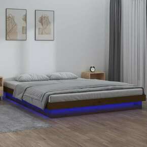 VidaXL LED posteljni okvir medeno rjav 140x190 cm trden les