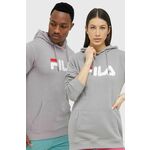 Bluza Fila siva barva, s kapuco - siva. Mikica s kapuco iz kolekcije Fila. Model izdelan iz pletenine s potiskom.