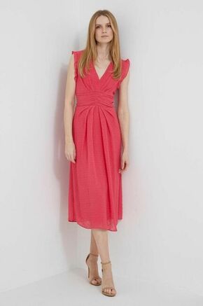 Obleka Dkny roza barva - roza. Obleka iz kolekcije Dkny. Model izdelan iz enobarvne tkanine. Poliester zagotavlja večjo odpornost na gubanje.