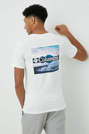 Bombažna kratka majica Columbia bela barva - bela. Kratka majica iz kolekcije Columbia. Model izdelan iz tanke