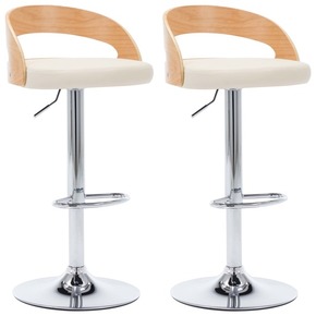 VidaXL Barski stoli 2 kosa krem umetno usnje in ukrivljen les