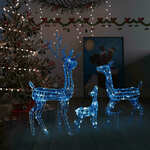 vidaXL Božična dekoracija družina jelenov 300 modrih LED lučk