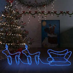 Greatstore Božični jelen in sani zunanja dekoracija 576 LED lučk