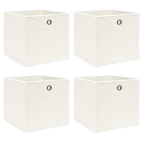 Vidaxl Škatle za shranjevanje 4 kosi bele 32x32x32 cm blago