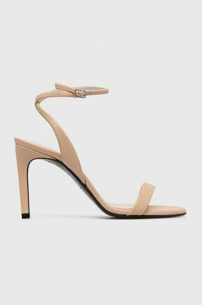 Usnjeni sandali Calvin Klein HEEL SANDAL 90 LTH bež barva