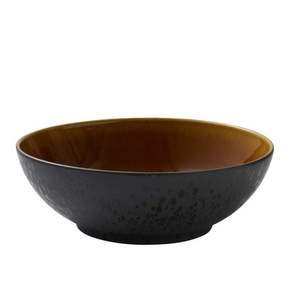 Skleda za solato iz črne keramike z notranjo glazuro v oker barvi Bitz Mensa